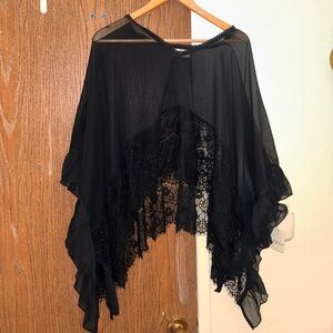 Free People Black Sheer Poncho with Lace Detail
